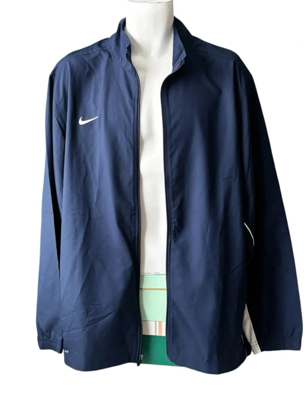 Nike Dri-FIT Full Zip Windbreaker Jacket Navy Blue XXL Warm Up Track Coat - Picture 6 of 10
